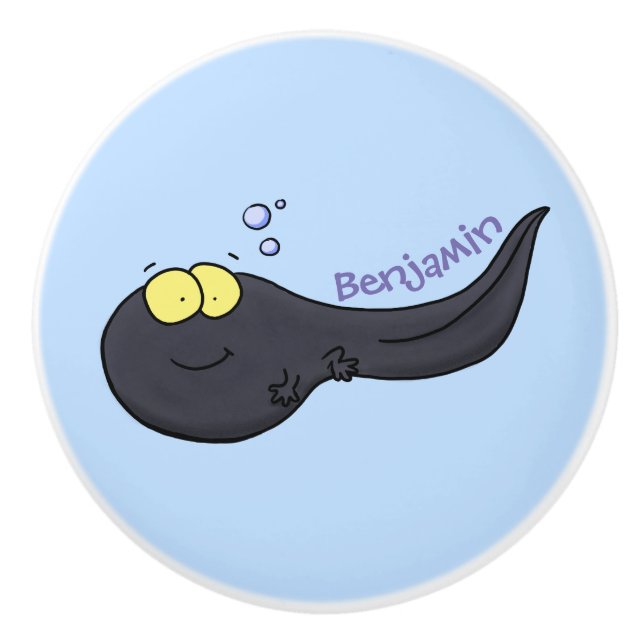 Cute fun tadpole cartoon illustration  ceramic knob (Front)