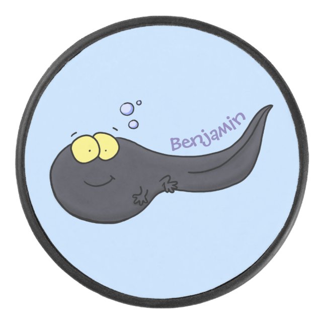 Cute fun tadpole cartoon illustration hockey puck (Front)