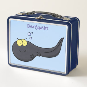 Cute fun tadpole cartoon illustration metal lunch box