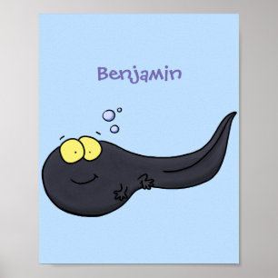 Cute fun tadpole cartoon illustration poster