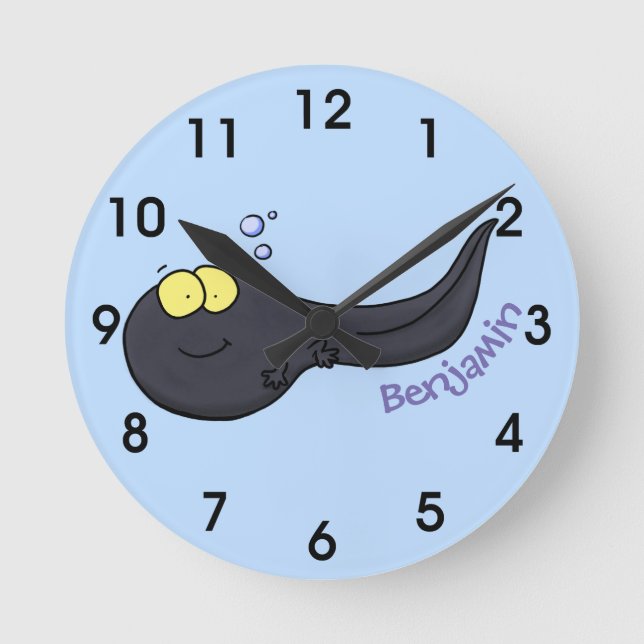 Cute fun tadpole cartoon illustration round clock (Front)