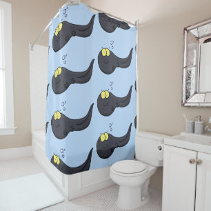 Cute fun tadpole cartoon illustration shower curtain
