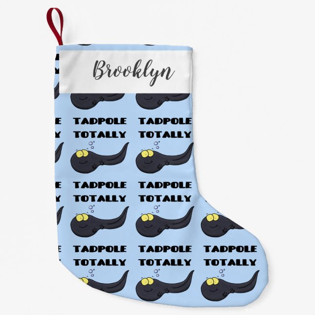 Cute fun tadpole cartoon illustration small christmas stocking (Front)