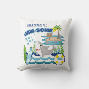 Cute Fun Teal Shark Surfer Beach Island Cushion