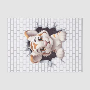 Cute Fun Tiger Cub Peeking Out Decoupage Party Tissue Paper