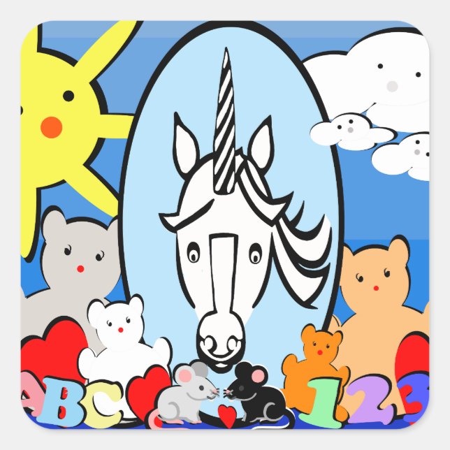 Cute Fun Unicorn  Square Sticker (Front)