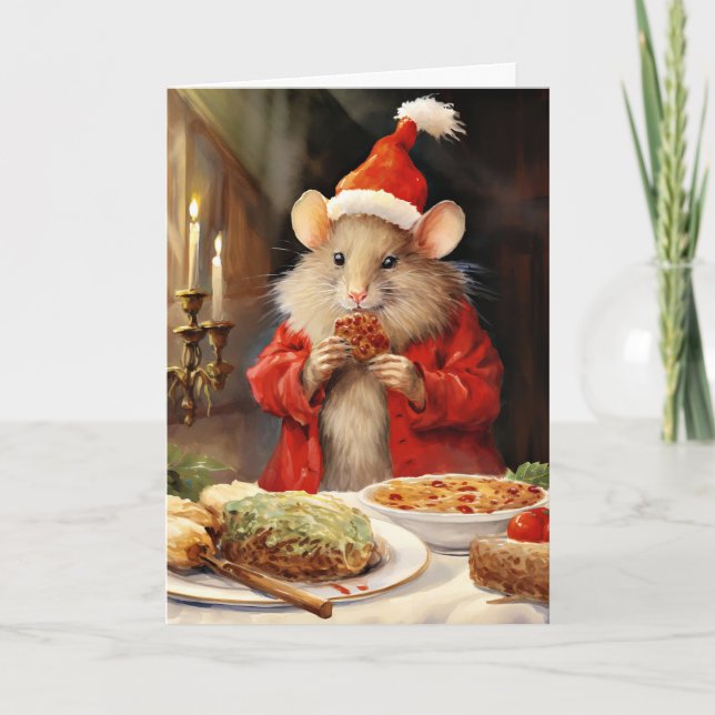 Cute Fun Watercolor Christmas Mouse  Holiday Card (Front)