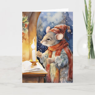 Cute Fun Watercolor Christmas Mouse  Holiday Card