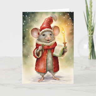 Cute Fun Watercolor Christmas Mouse  Holiday Card
