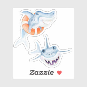 Cute fun whimsical baby sharks watercolor art
