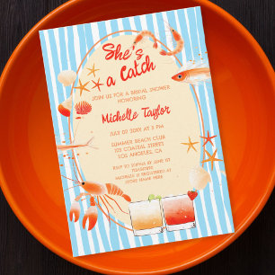 Cute Fun Whimsical Quirky Coastal Shrimp Lobster  Invitation