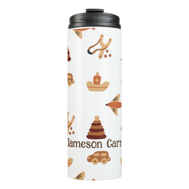 Cute Fun White Brown Kids Toy Car Plane Boat Thermal Tumbler (Front)