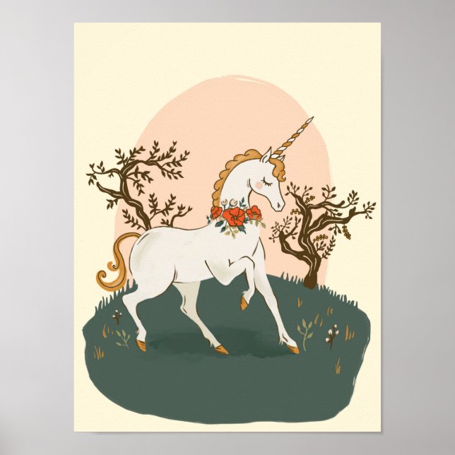 Cute & Fun White Unicorn Playing Children's Poster (Front)