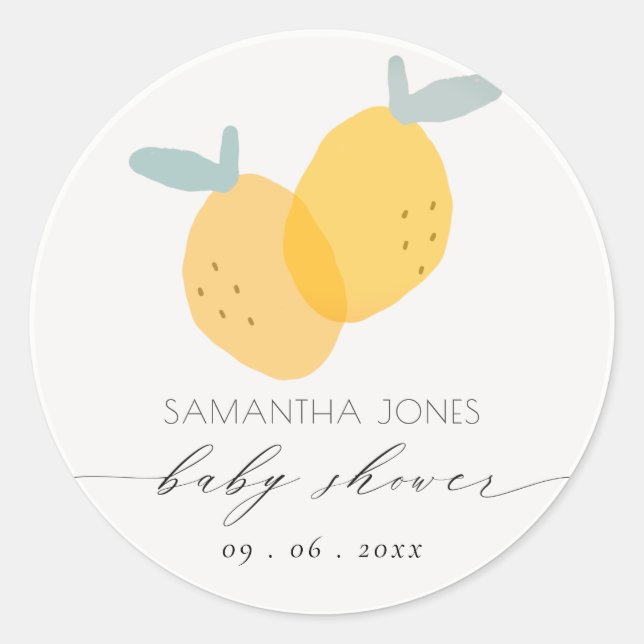 Cute Fun Yellow Lemon Fruity Citrus Baby Shower  Classic Round Sticker (Front)