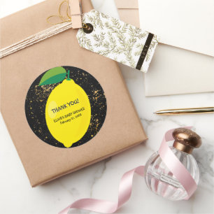 Cute Fun Yellow Lemon Gold Glitters Baby Shower Classic Round Sticker