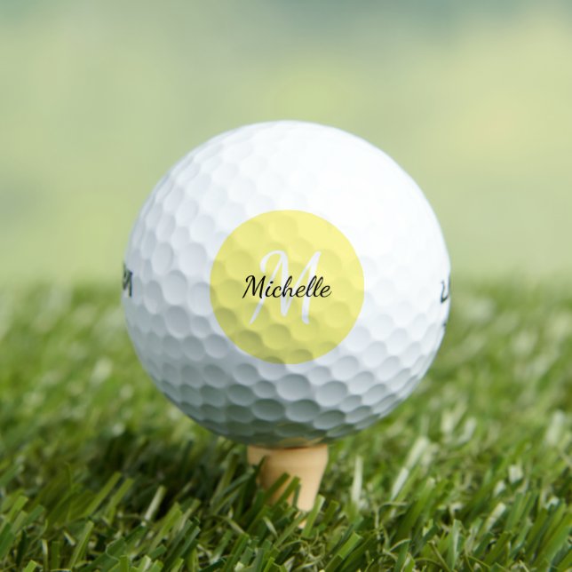 Cute Fun Yellow Monogram Name + Initial Golf Balls (Insitu Tee)