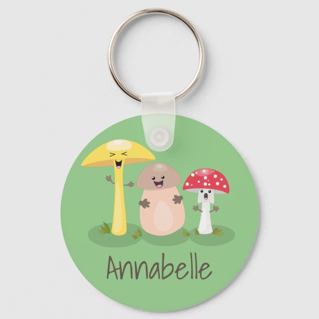Cute fungi mushrooms and toadstools cartoon key ring (Front)