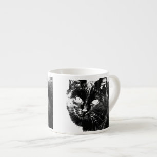 Cute Funky Black Cat Kitten Eyes Sketch Espresso Cup