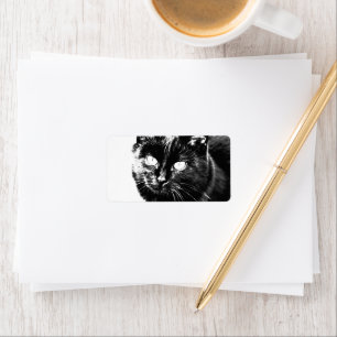 Cute Funky Black Cat Kitten Eyes Sketch Label