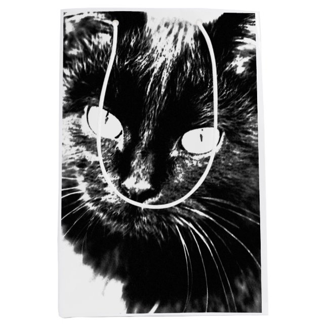 Cute Funky Black Cat Kitten Eyes Sketch Medium Gift Bag (Front)