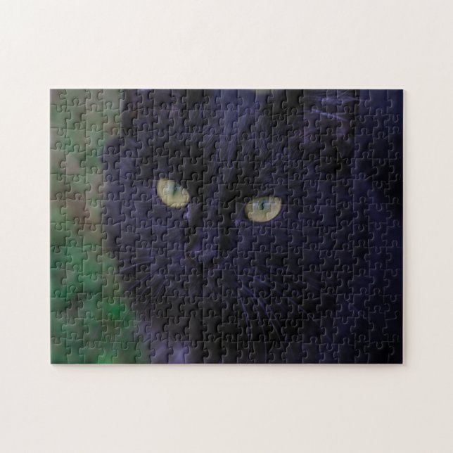Cute Funky Black Cat Kitten Face  Jigsaw Puzzle (Horizontal)