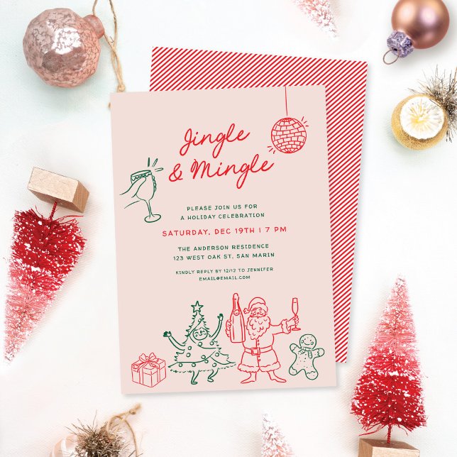 Cute Funky Christmas Doodles Holiday Party Invitation (Creator Uploaded)