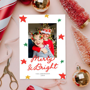 Cute Funky Hand-Drawn Stars Merry Bright Christmas Holiday Card