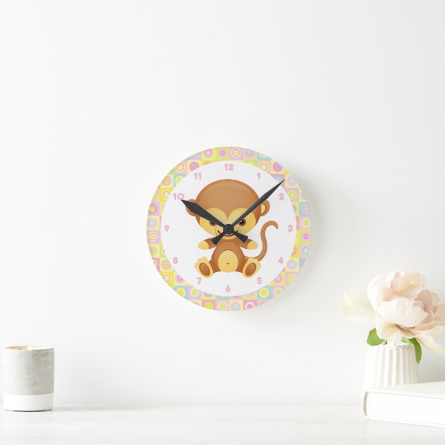 Cute Funky Monkey Round Clock (Home)