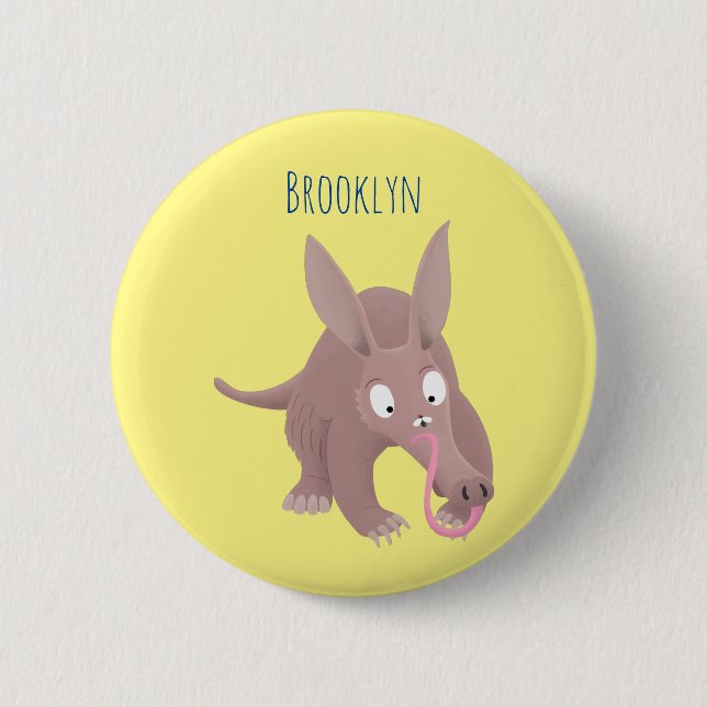 Cute funny aardvark cartoon 6 cm round badge (Front)