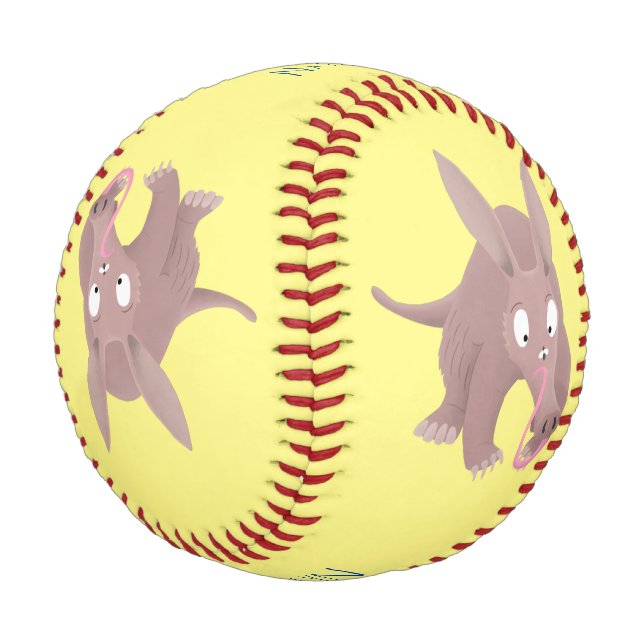 Cute funny aardvark cartoon baseball (Angled)