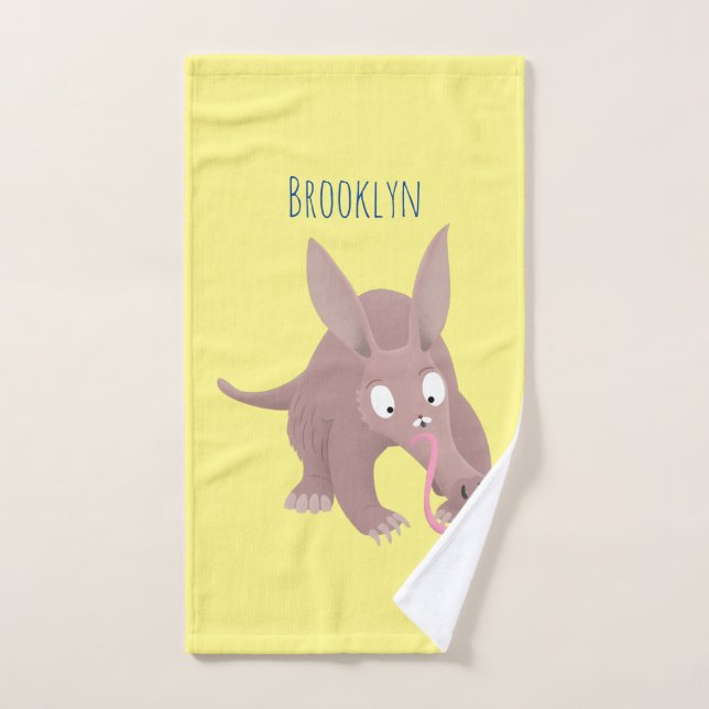 Cute funny aardvark cartoon bath towel set (Hand Towel)