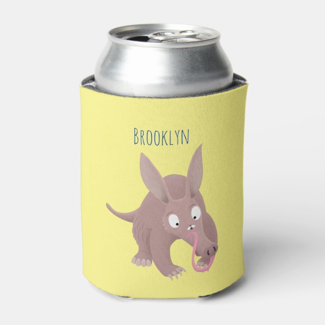 Cute funny aardvark cartoon can cooler (Can Front)