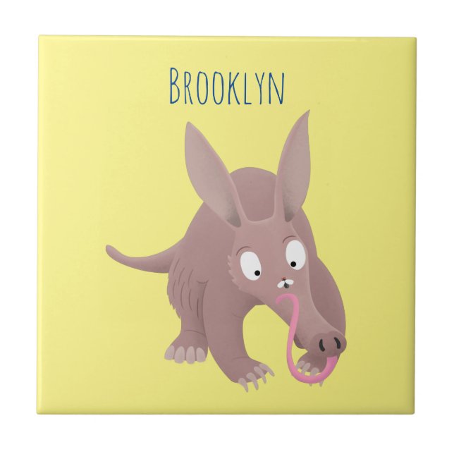 Cute funny aardvark cartoon ceramic tile (Front)