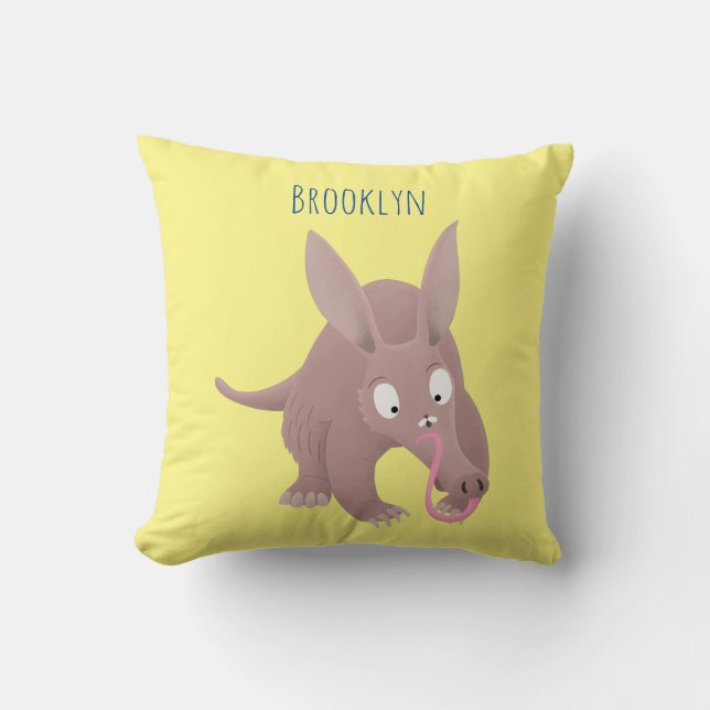 Cute funny aardvark cartoon cushion (Front)