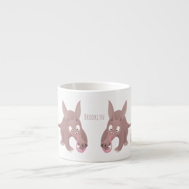 Cute funny aardvark cartoon  espresso cup (Front)