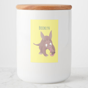 Cute funny aardvark cartoon food label