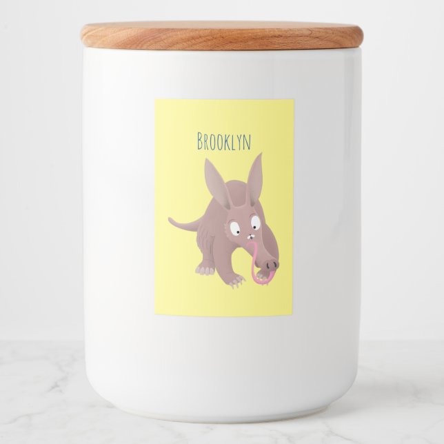 Cute funny aardvark cartoon food label (Front)