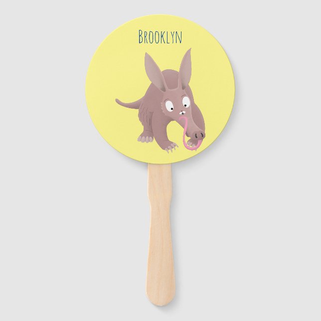 Cute funny aardvark cartoon hand fan (Front)
