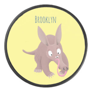 Cute funny aardvark cartoon hockey puck