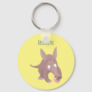 Cute funny aardvark cartoon key ring