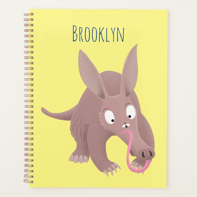 Cute funny aardvark cartoon planner (Front)
