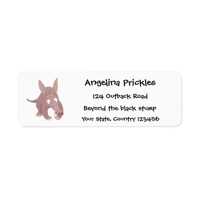 Cute funny aardvark cartoon return address label (Front)