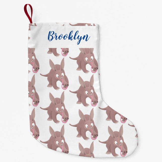 Cute funny aardvark cartoon small christmas stocking (Front)