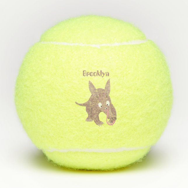 Cute funny aardvark cartoon tennis balls (Front)