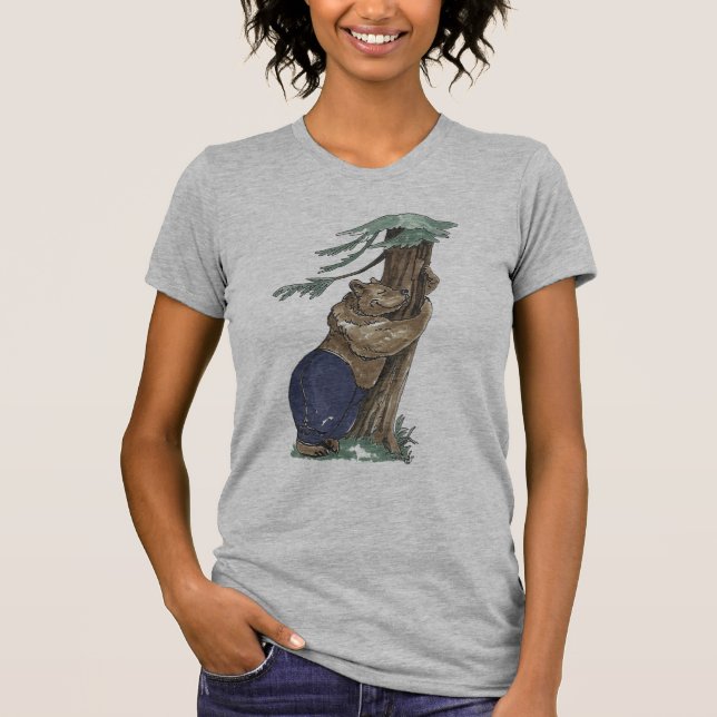 Cute Funny Adorable Tree Hugging Bear T-Shirt (Front)
