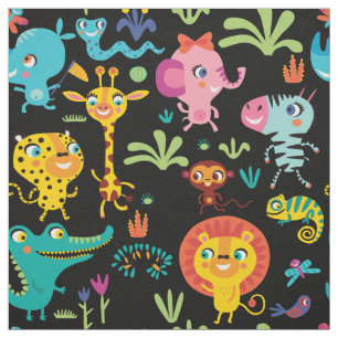 Cute Funny African Safari Animals Nursery Fabric
