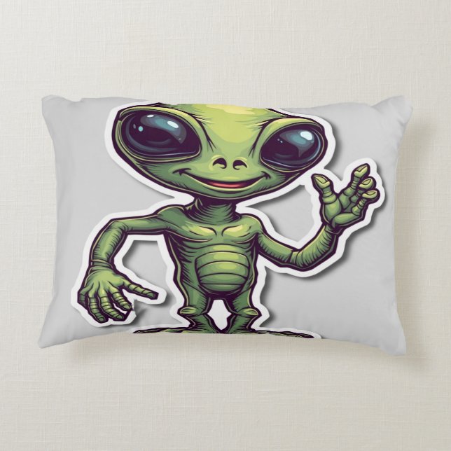 Cute Funny Alien – Whimsical & Playful Decorative Cushion (Back)