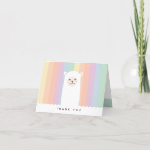 Cute Funny Alpaca Llama and Rainbow Whimsical Thank You Card