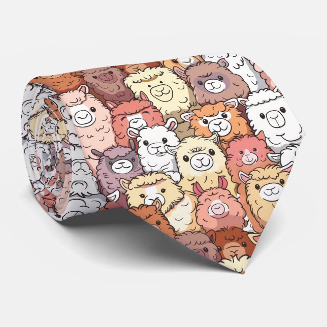 Cute Funny Alpaca Llama Neck Tie (Rolled)