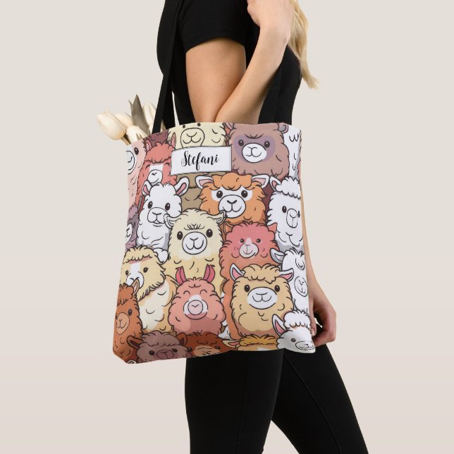Cute Funny Alpacas Llama Pattern Personised Tote Bag (Close Up)